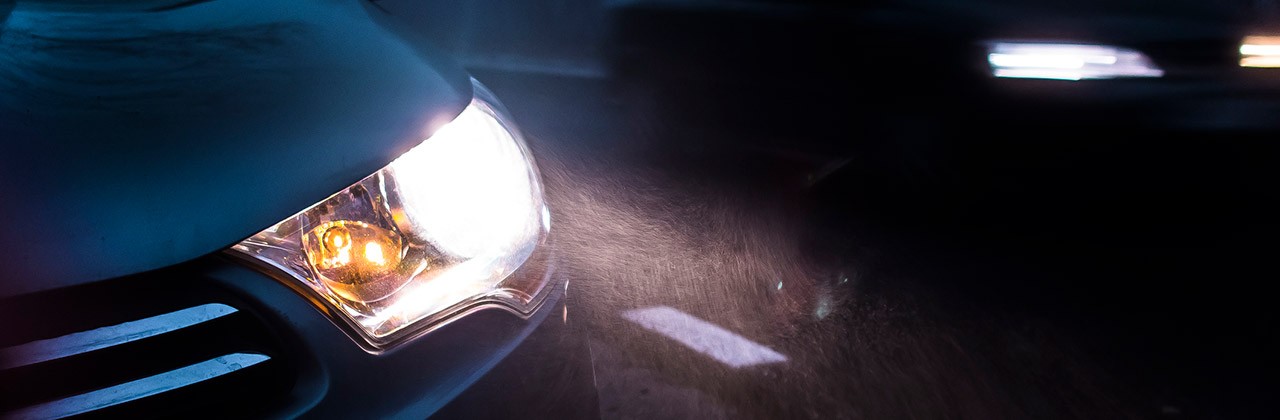 Car headlights at night