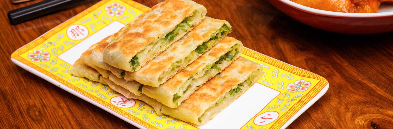 A stack of scallion pancakes