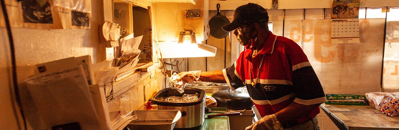 James H. Jones in the kitchen at his Jones Bar-B-Q Diner