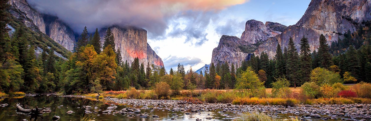 Beautiful view of yosemite national park at sunset in California, USA