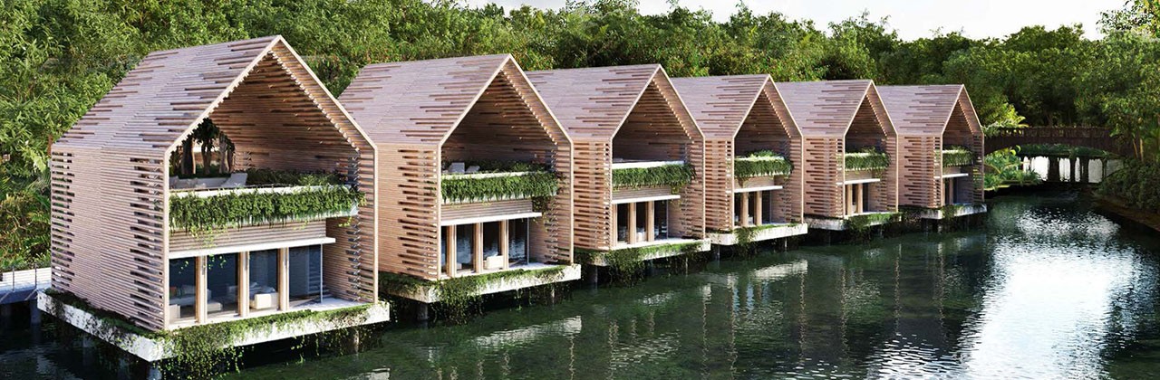 The soon-to-debut Lagoon Sunset Pool Villas at Banyan Tree Mayakoba anchor you with minimal impact to your new neighbors: the hundreds of species that live in and around these emerald waters. | Photo courtesy Banyan Tree Mayakoba