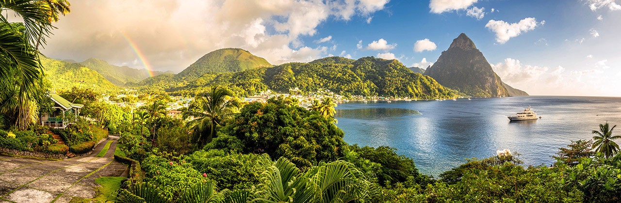 St. Lucia - Caribbean Sea with Pitons and Rainbow