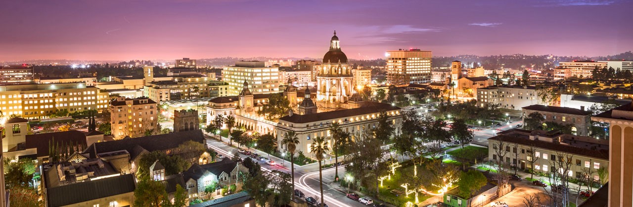 The Pasadena skyline at dusk