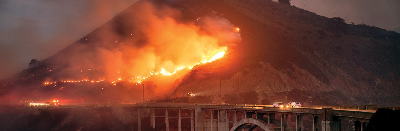 A wildfire burning near Big Sur’s Bixby Bridge