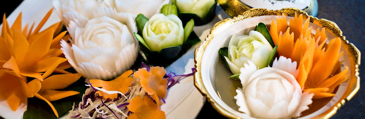 Noi Thai Cuisine. Carved foods: daikon, cucumbers, and carrots.