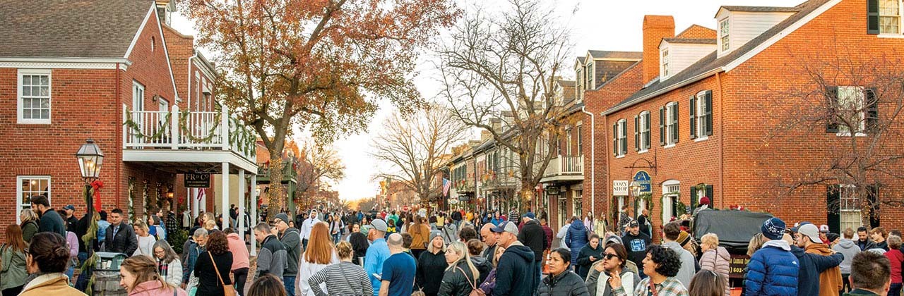 Main Street fills with visitors during fall and winter festivals in St. Charles. 