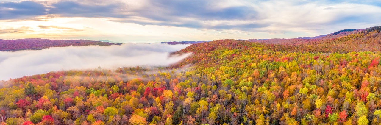 Groton State Forest Vermont morning lake fog in Autumn