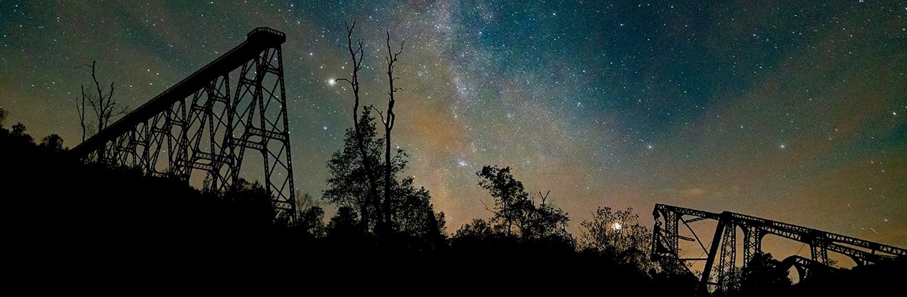 Kinzua Skywalk Under The Milkyway At The Kinzua Bridge State Park In Pennsylvania