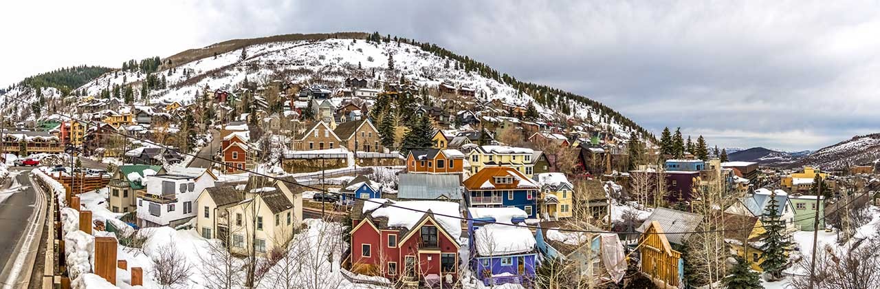 A view of snow-covered Park City, Utah