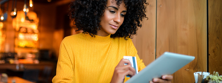 Woman coffee credit card shop Woman coffee credit card shop