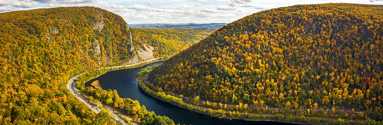 An aerial view of Delaware Water Gap National Recreation Area