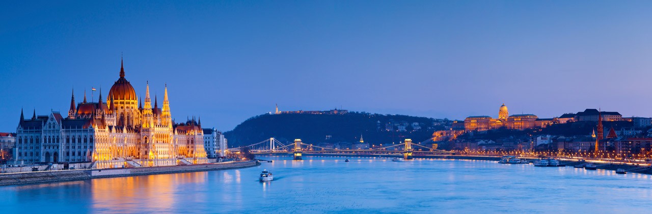 Panoramic image of Budapest, Hungary at night