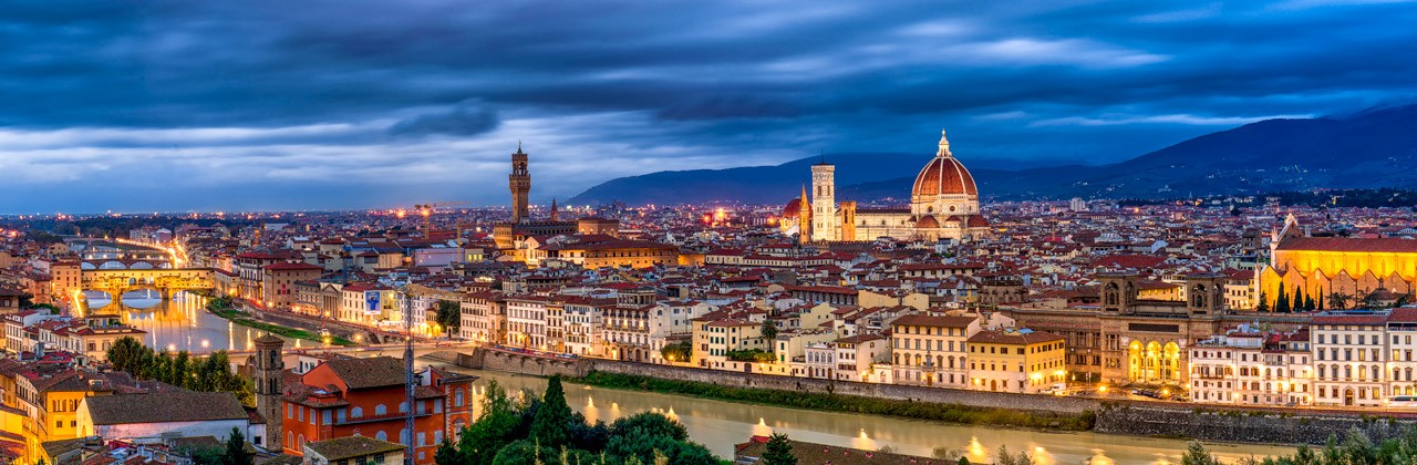 An evening skyline view of Florence, Italy