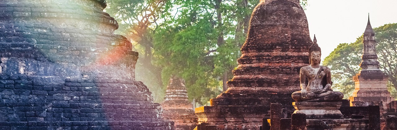 Stone architecture at a Buddhist temple in Thailand