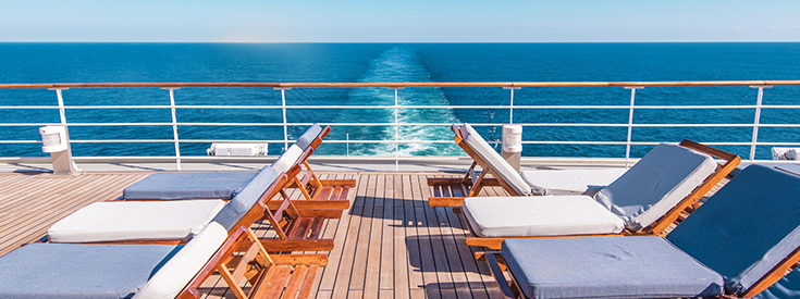Lounge chairs on cruise ship deck
