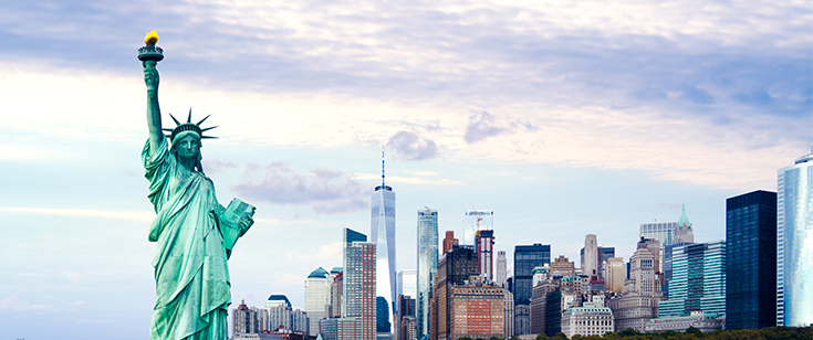 Statue of liberty in front of NYC Statue of liberty in front of NYC