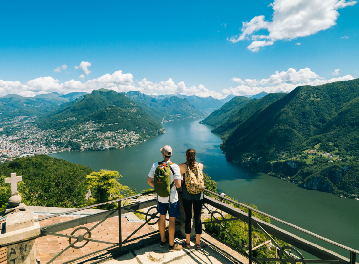 Couple overlooking lake Couple overlooking lake