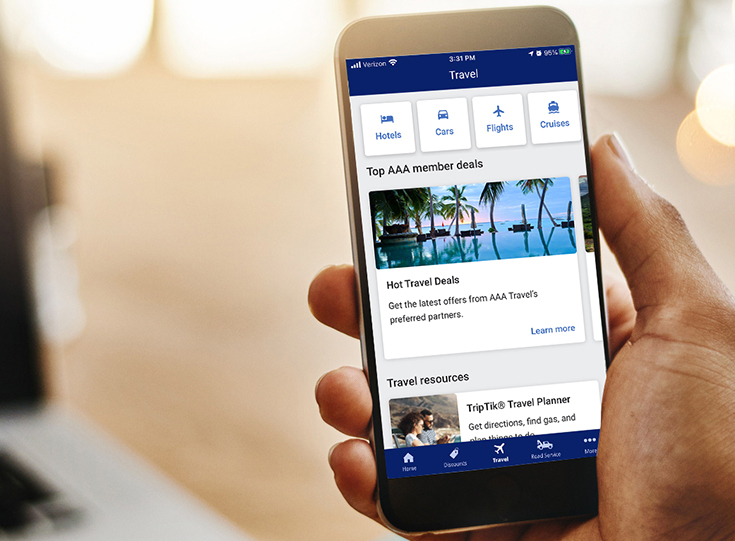 Travel page on Auto Club App Travel page on Auto Club App