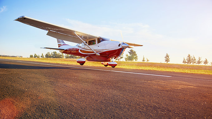 A small propeller plane takes off in South Africa