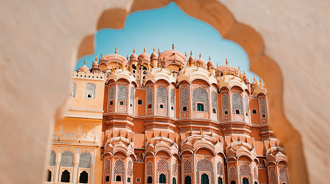 The exterior of the Hawa Mahal in Jaipur, India.