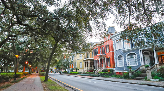 Historic homes near Forsyth Park in Savannah, Georgia