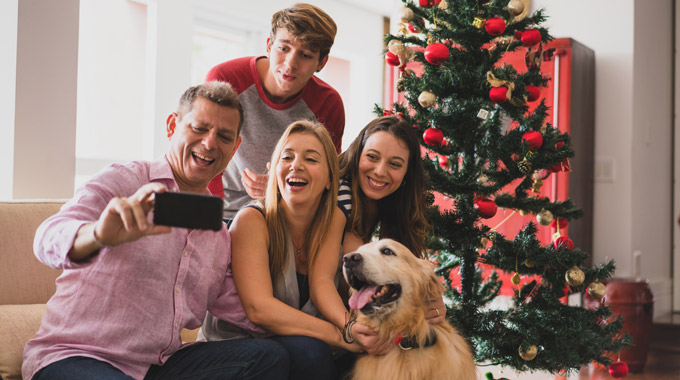 Family takes holiday selfie