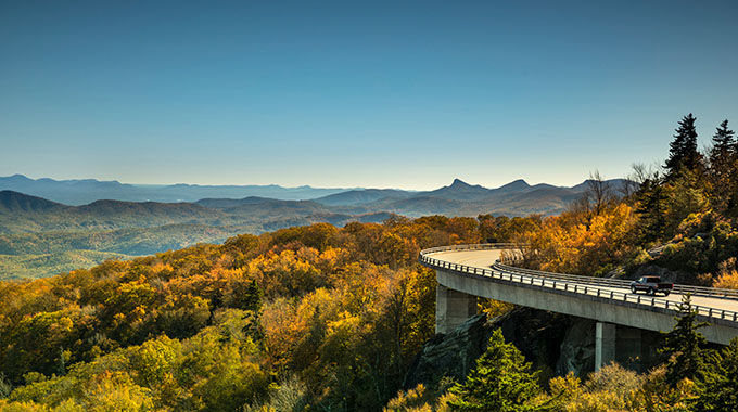 The Linn Cove Viaduct around Grandfather Mountain in autumn
