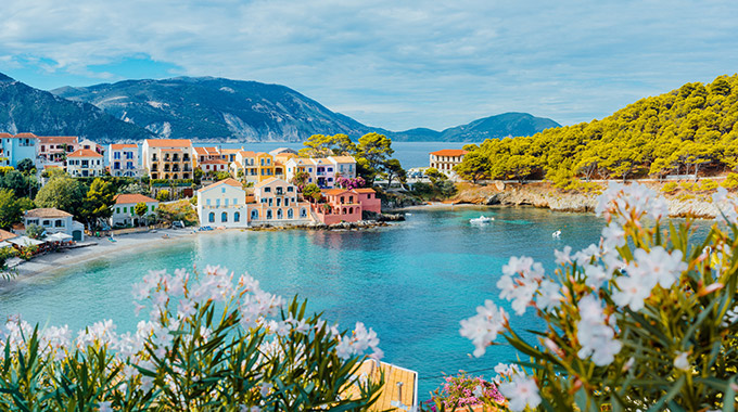 A view of houses on the Greek island of Kefalonia