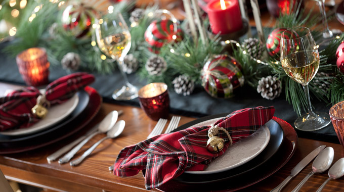 Table set with holiday decorations