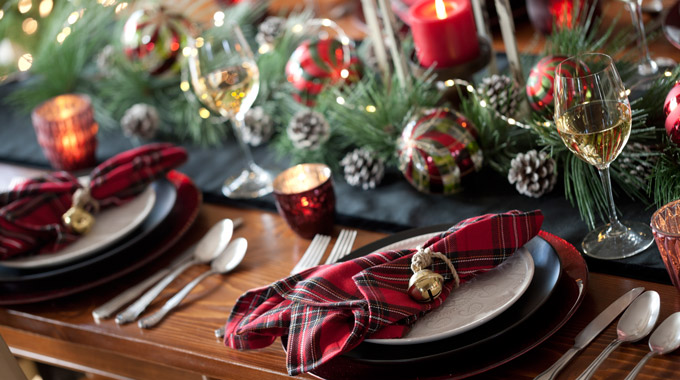 Table set with holiday decorations
