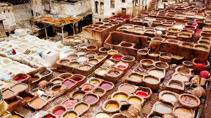 A tannery in Fes seen from above