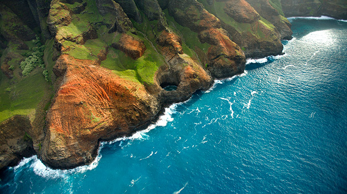 The Na Pali coastline in Kaua‘i, Hawai‘i, as seen from the air