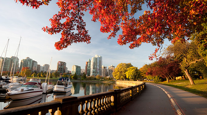 Stanley Park in Vancouver in autumn.