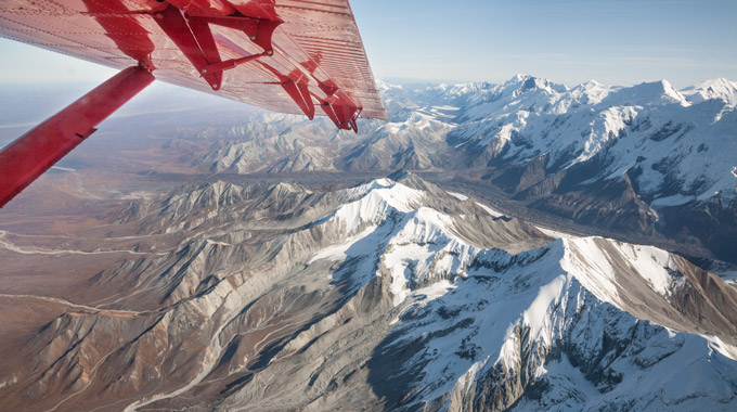 Flying over an Alaskan mountain range