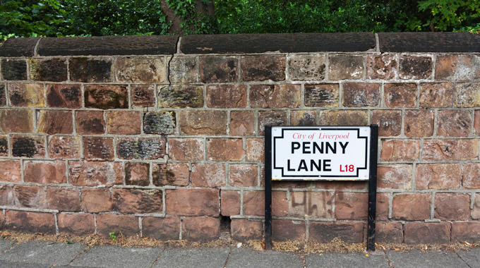 Street sign for Penny Lane in Liverpool, England