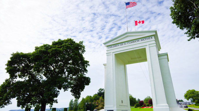 The Peace Arch at the U.S.-Canadian border between Washington and British Columbia