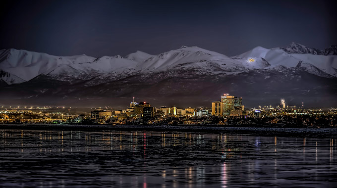 The city of Anchorage at night