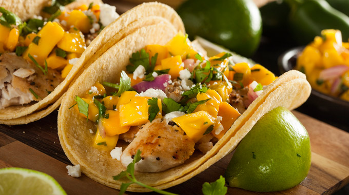 Fish tacos with mango salsa