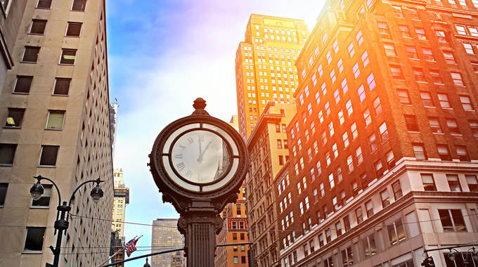 A clock along Fifth Avenue in New York