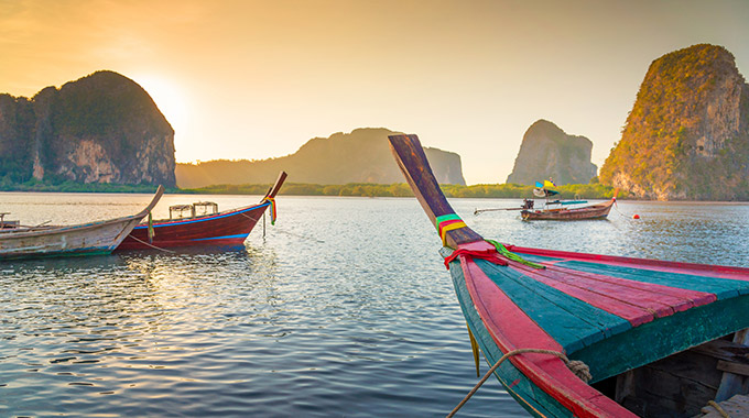 Wooden boats in one of Thailand's bays