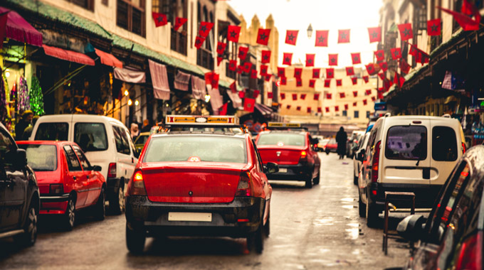 Red petits taxis in Morocco