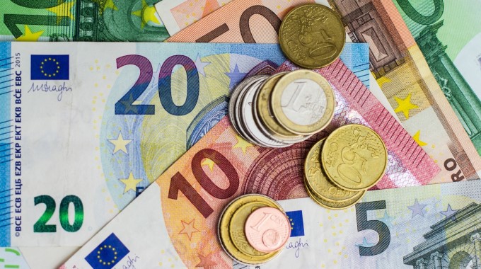 Euro bills and coins