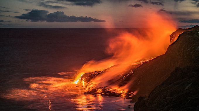 Lava from Kilauea flows into the ocean