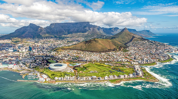 An aerial view of Cape Town, South Africa