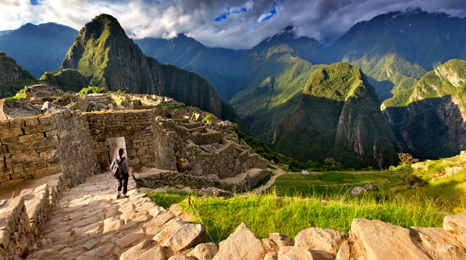 A view from a stairway at Machu Picchu