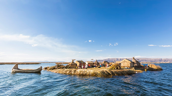 A floating island on Lake Titicaca in Peru.