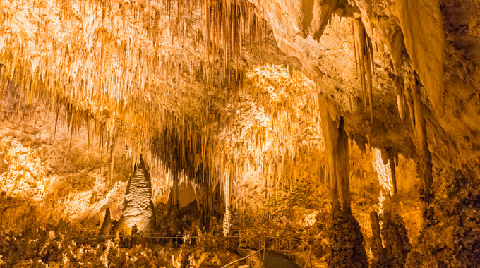 Stalactites and stalagmites in the Big Room at Carlsbad Caverns National Park