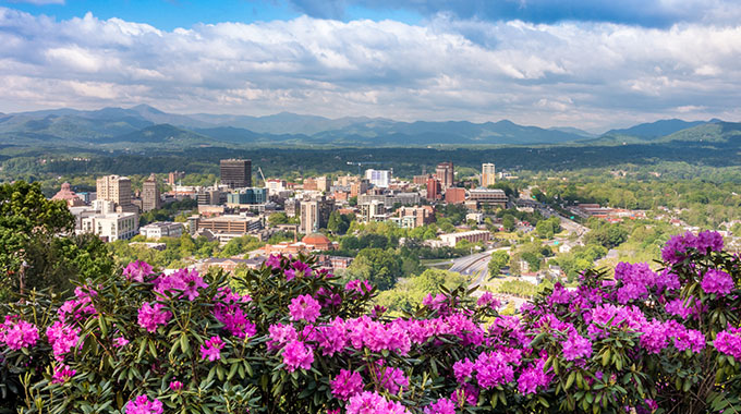An aerial view of downtown Asheville, North Carolina