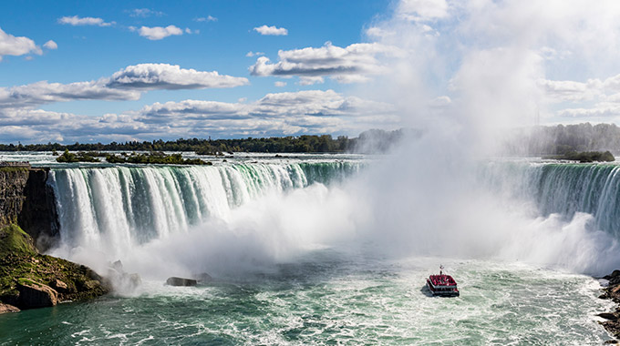 The Maid of the Mist approaching Horseshoe Falls at Niagara Falls