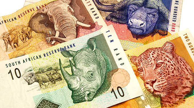South African rand money, in paper bills